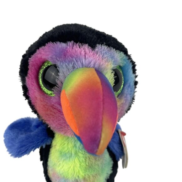 Ty Beanie Boos Beaks Toucan Bird 7" Plush Stuffed Toy Green Glitter Eyes w/Tags - Picture 5 of 9